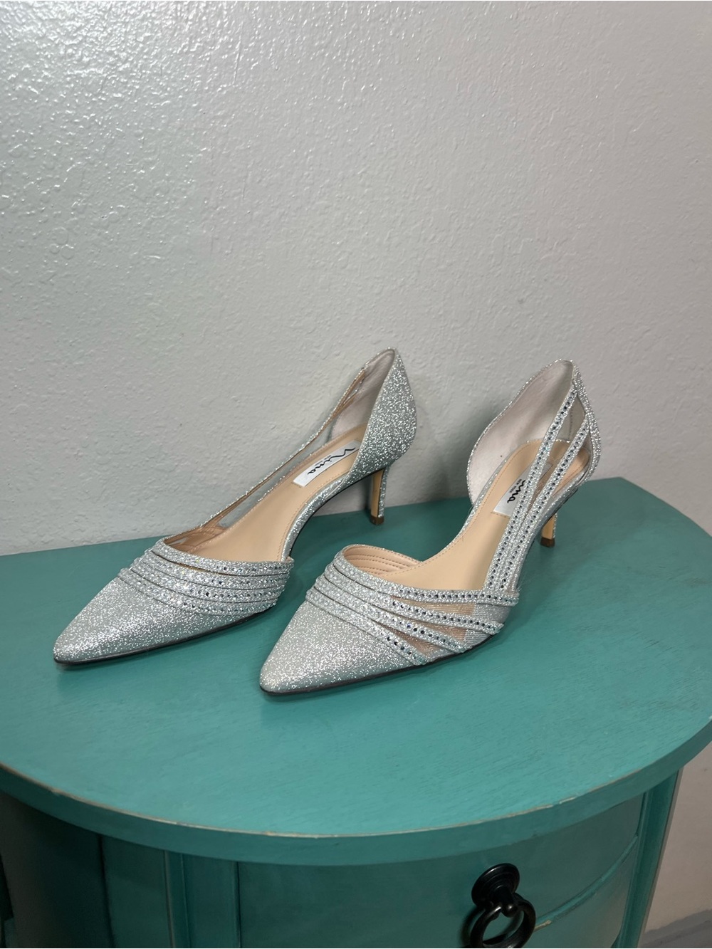 Silver Glitter D'Orsay Pointed Toe Nina Heels